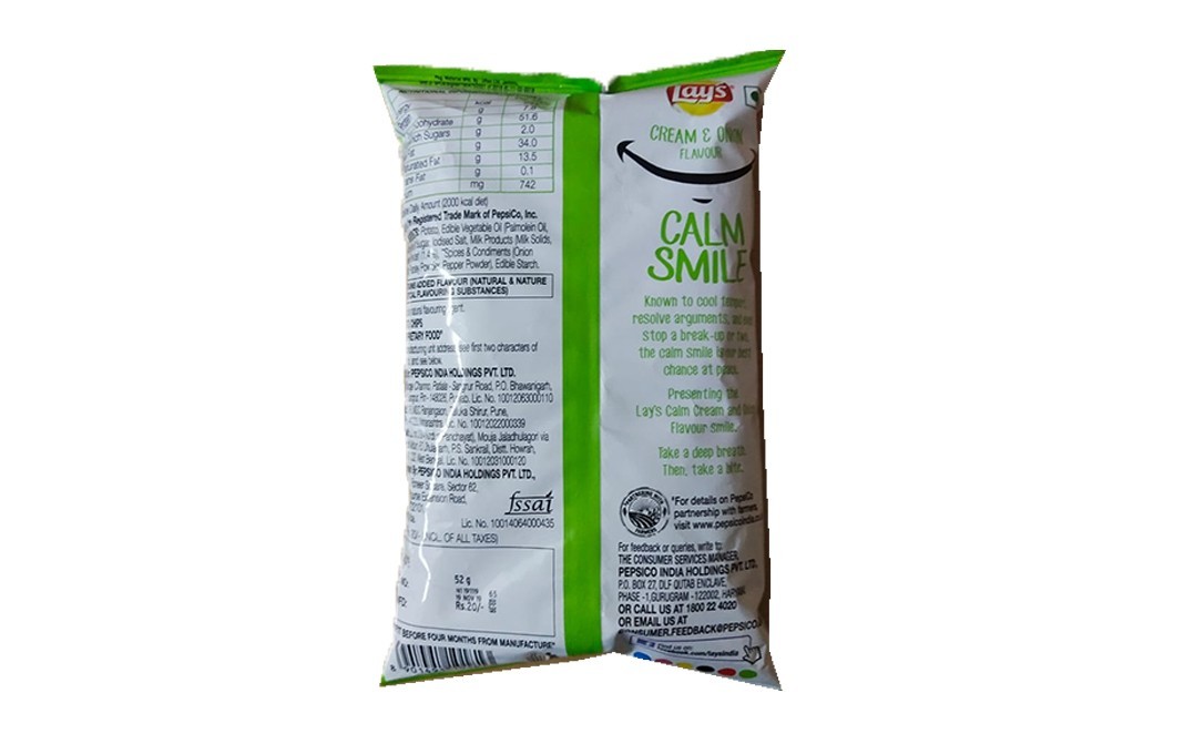 Lay's Calm Cream & Onion Flavour    Pack  52 grams
